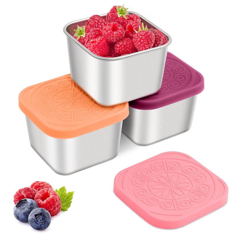 Qukaka Stainless Steel Snack Containers for Kids,7.2oz Easy Open Leak Proof Reusable Snack Box Container with Lids,Small Lunch Containers for Meal Prep,School,Picnic and Travel-3Pack - Image 1