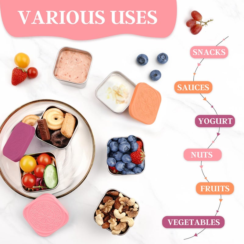 Qukaka Stainless Steel Snack Containers for Kids,7.2oz Easy Open Leak Proof Reusable Snack Box Container with Lids,Small Lunch Containers for Meal Prep,School,Picnic and Travel-3Pack - Image 2