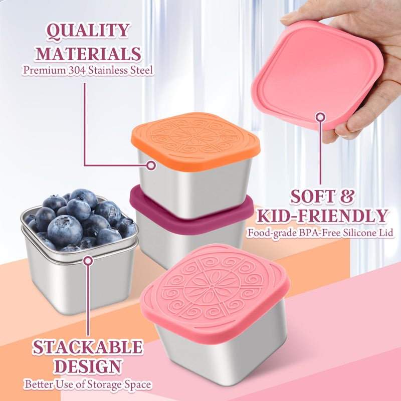 Qukaka Stainless Steel Snack Containers for Kids,7.2oz Easy Open Leak Proof Reusable Snack Box Container with Lids,Small Lunch Containers for Meal Prep,School,Picnic and Travel-3Pack - Image 4