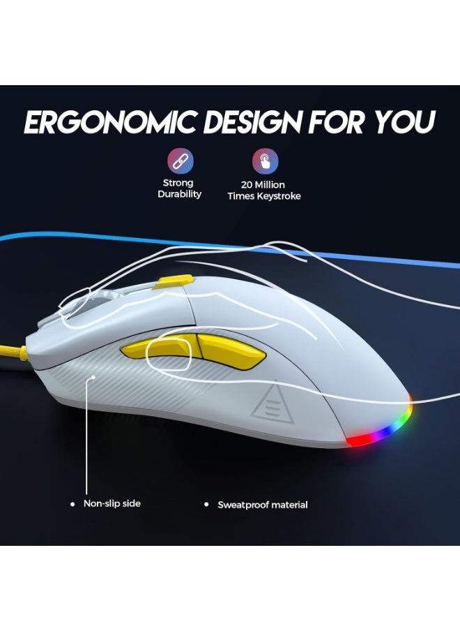 ZIDLI M85 RGB Gaming Mouse - Optical Sensor 16,000 DPI - 1000 Hz Polling Rate - Paracord Cable - Lightweight 69G (White)  - Image 4