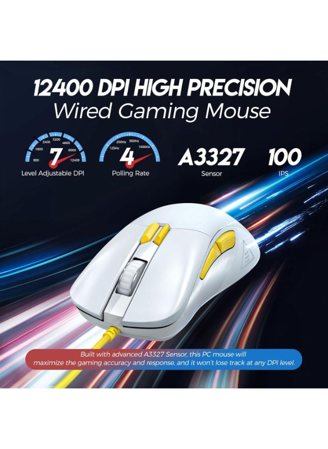 ZIDLI M85 RGB Gaming Mouse - Optical Sensor 16,000 DPI - 1000 Hz Polling Rate - Paracord Cable - Lightweight 69G (White)  - Image 2