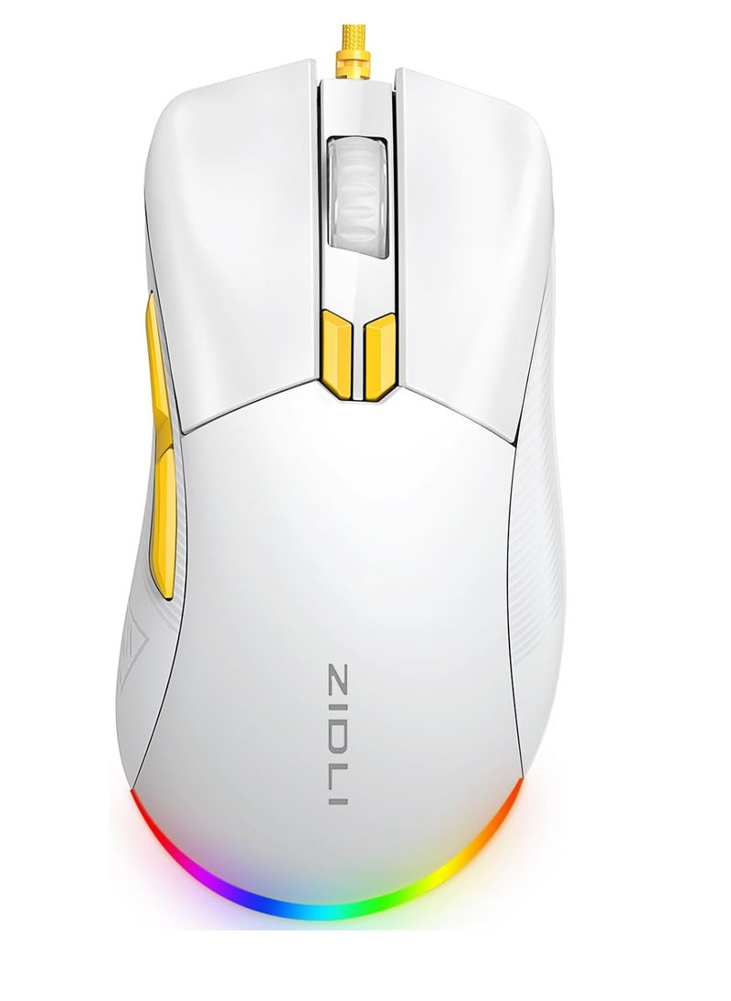 ZIDLI M85 RGB Gaming Mouse - Optical Sensor 16,000 DPI - 1000 Hz Polling Rate - Paracord Cable - Lightweight 69G (White)  - Image 1