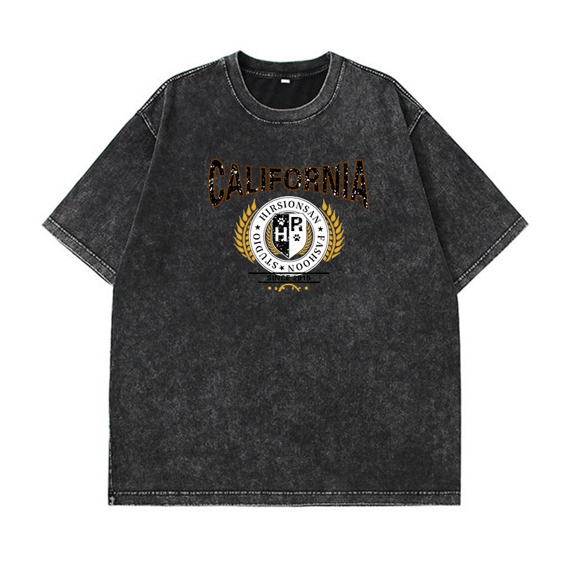 Acid Wash Vintage Washed T-Shirt Street Hip Hop Punk Print T-Shirt Women's Casual Cotton Short Sleeve - Image 1