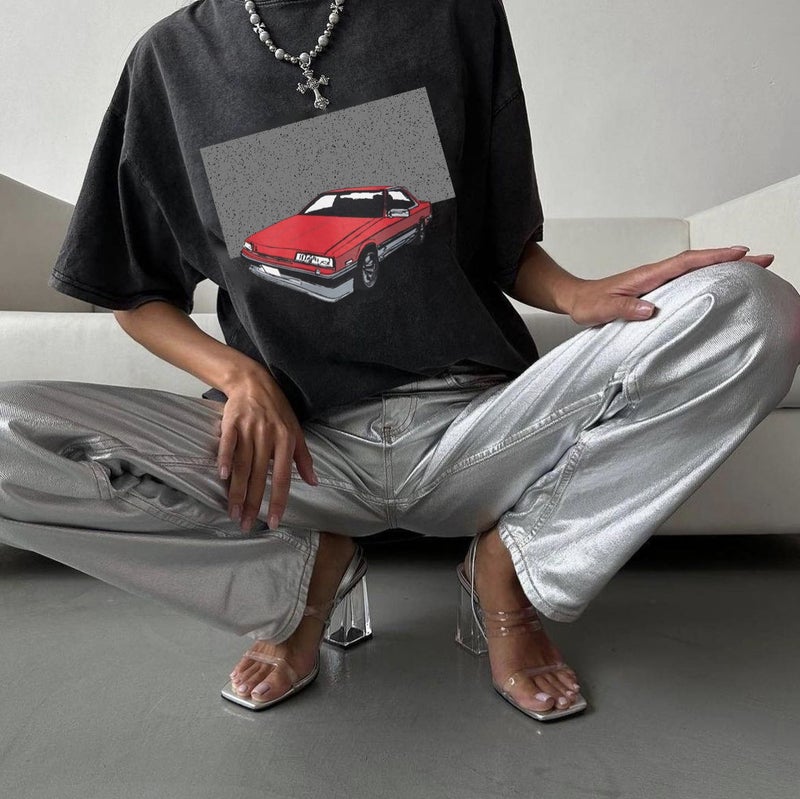 Acid Wash Vintage Washed T-Shirt Street Hip Hop Punk Print T-Shirt Women's Casual Cotton Short Sleeve - Image 2