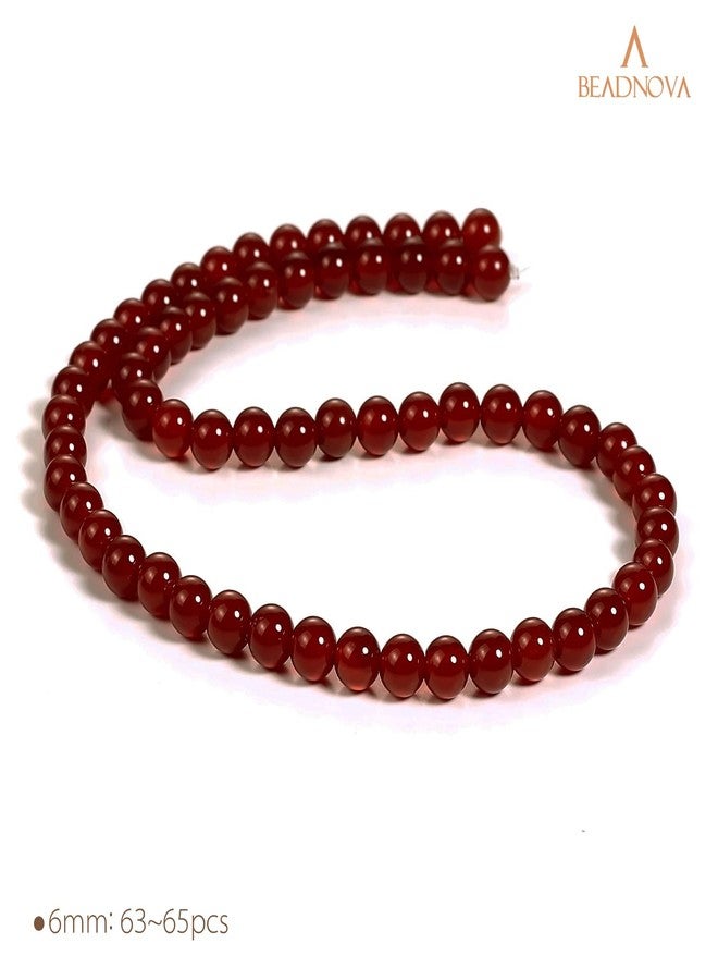 BEADNOVA (6mm, 02) Red Agate Round Beads) - Red Agate Beads Natural Crystal Beads Stone Gemstone Round Loose Energy Healing Beads with Free Crystal Stretch Cord for Jewellery Making (6mm, 63-65pcs) - Image 2