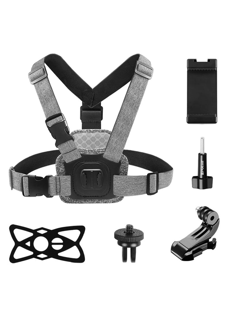 Captaintech Adjustable Body Mount Belt Chest Strap with J Hook Mount & Long Screw & Phone Clamp, Capture Your Adventures (Chest Mount) - Image 1