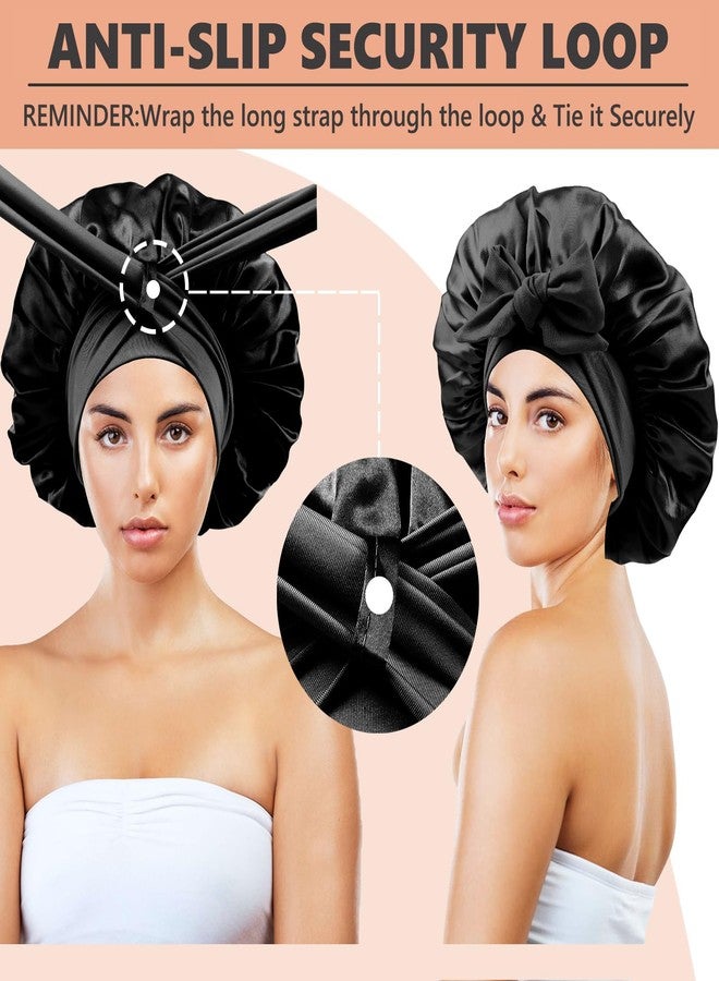 Himoswis Satin Bonnet for Sleeping Women,Double Layer Hair Bonnet for Sleeping with Tie Band for Curly Hair Braids Long Hair Black - Image 2