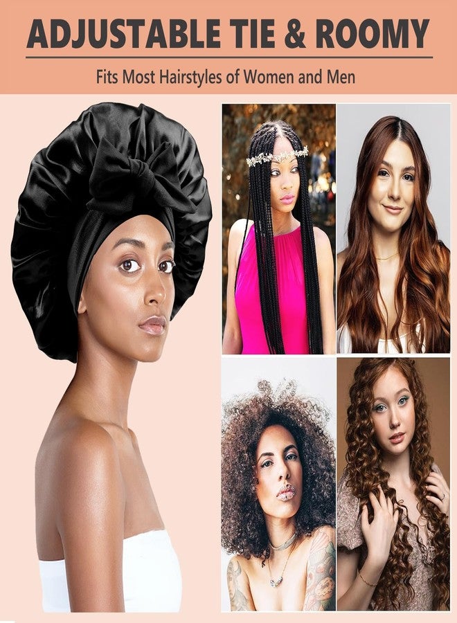 Himoswis Satin Bonnet for Sleeping Women,Double Layer Hair Bonnet for Sleeping with Tie Band for Curly Hair Braids Long Hair Black - Image 5