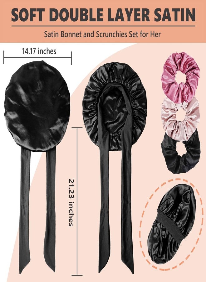 Himoswis Satin Bonnet for Sleeping Women,Double Layer Hair Bonnet for Sleeping with Tie Band for Curly Hair Braids Long Hair Black - Image 4