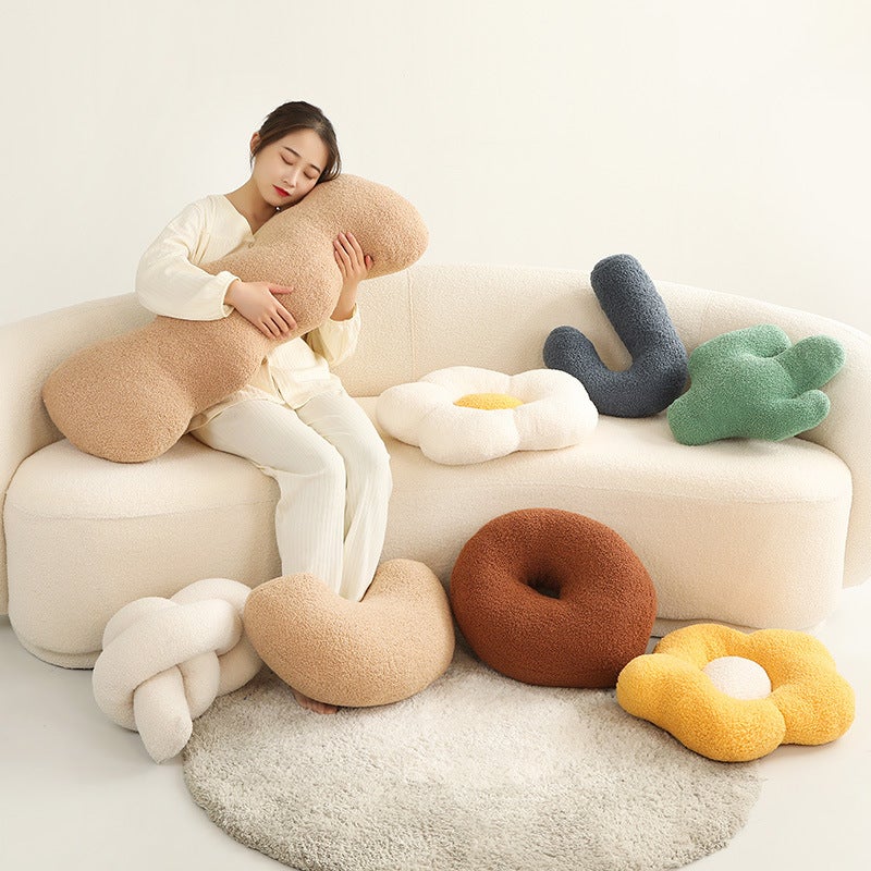 Nordic Ins Shaped Pillow Solid Color Living Room Bedroom Cute Flower Donut Pillow Plush Sofa Cushion - Image 2