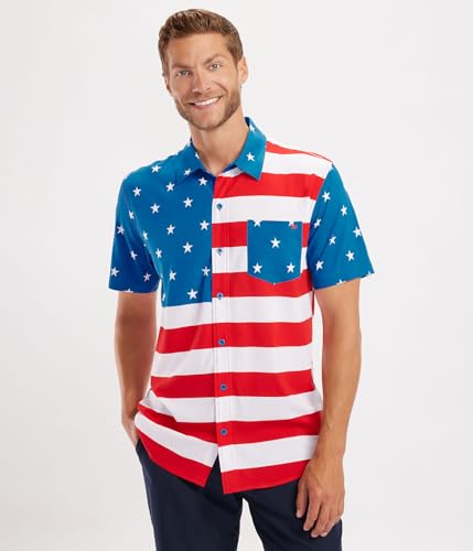 Tipsy Elves Red White and Blue American Flag Patriotic Button Down Shirt for Men Size Large - Image 2