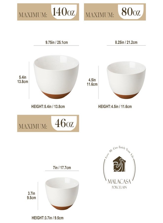 MALACASA Ceramic Mixing Bowls, Large Serving Bowls for Mixing, Cooking, Prepping, Baking, Salad, Soup, Pasta, Nesting Bowls Set of 3, 46/80/140 Oz, Oven, Microwave and Dishwasher Safe, Series TARA - Image 3