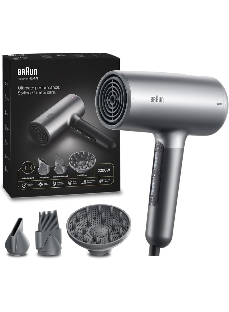 براون Hair Dryer Hd4.3 Ultimate Performance Styling Shine & Care Htdc Motor Touch Control With Drying Nozzle Straightening Comb Curl Diffuser Black - Image 2