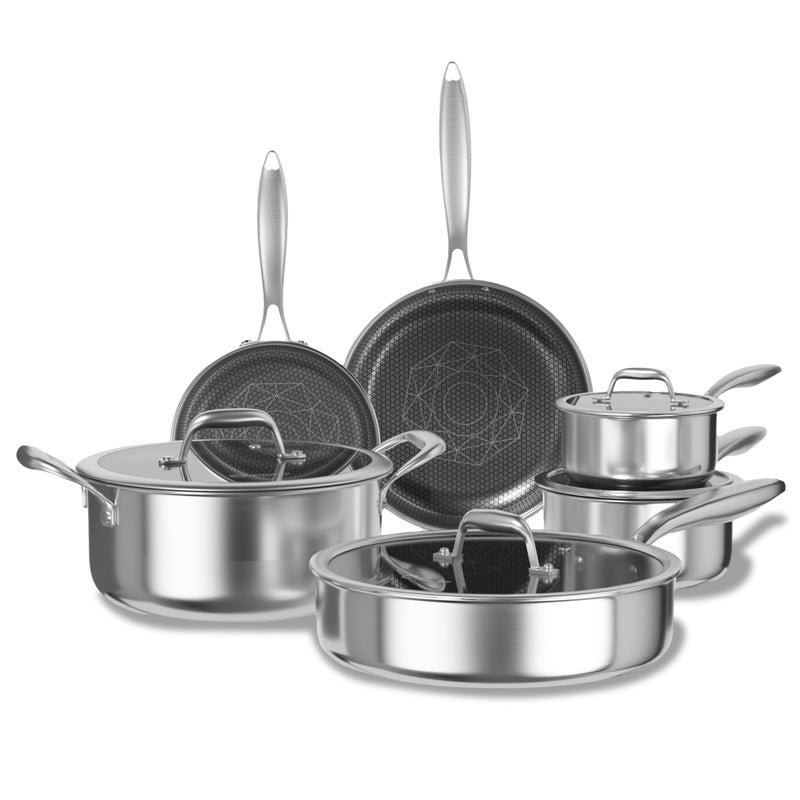 COOKER KING Stainless Steel 10pcs Cookware Set, Pots and Pans Set with Lids, Frying Pans, Saucepans, Saute Pan & Stock Pot, Non Stick, Non Toxic, Induction, Oven, Dishwasher Safe, Stay-Cool Handles - Image 1
