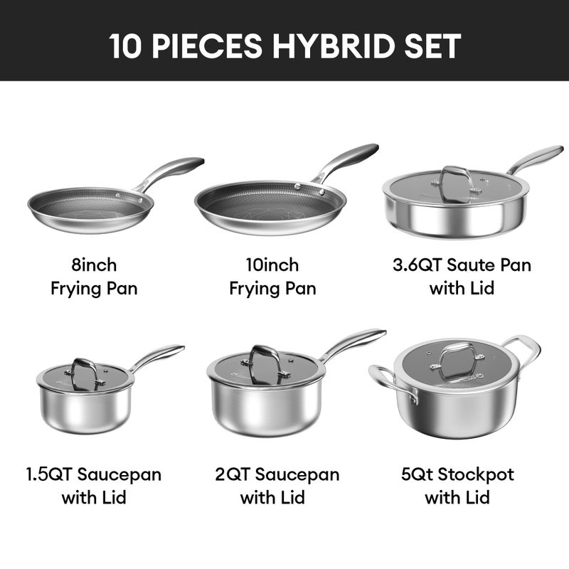 COOKER KING Stainless Steel 10pcs Cookware Set, Pots and Pans Set with Lids, Frying Pans, Saucepans, Saute Pan & Stock Pot, Non Stick, Non Toxic, Induction, Oven, Dishwasher Safe, Stay-Cool Handles - Image 4