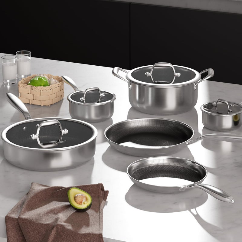 COOKER KING Stainless Steel 10pcs Cookware Set, Pots and Pans Set with Lids, Frying Pans, Saucepans, Saute Pan & Stock Pot, Non Stick, Non Toxic, Induction, Oven, Dishwasher Safe, Stay-Cool Handles - Image 5