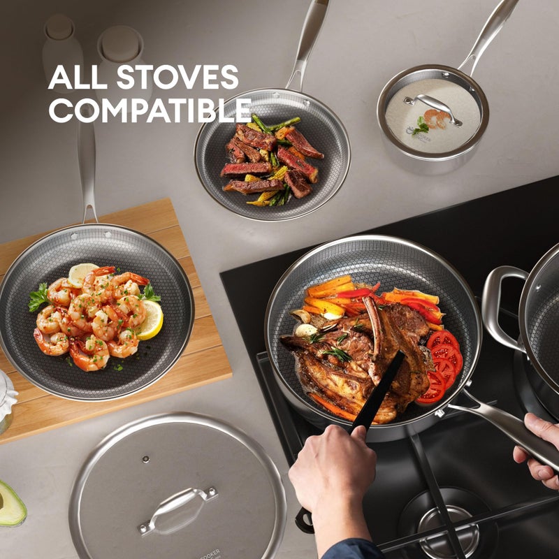 COOKER KING Stainless Steel 10pcs Cookware Set, Pots and Pans Set with Lids, Frying Pans, Saucepans, Saute Pan & Stock Pot, Non Stick, Non Toxic, Induction, Oven, Dishwasher Safe, Stay-Cool Handles - Image 3
