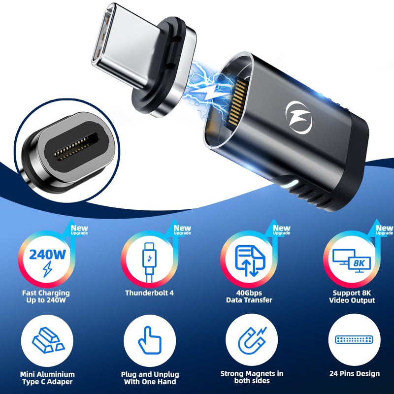DuHeSin USB C Magnetic Adapter 240W, (2 Pack) Magnetic USB C Adapter 24 Pin Straight with USBC 4 40Gbps 8K 60Hz Video for iPhone 15/16 Series, Thunderbolt 3/4, MacBook Pro/Air and More Type C Devices - Image 4