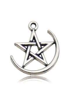 Vintage Diy Handmade Alloy Jewelry Accessories Star Hollow Out Pentagram Meteor Necklace Earrings Pendant Hanging Ornament 11140-ancient silver five-pointed star 1.3g-17x19mm