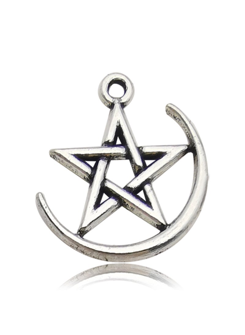Generic - Vintage Diy Handmade Alloy Jewelry Accessories Star Hollow Out Pentagram Meteor Necklace Earrings Pendant Hanging Ornament 11140-ancient silver five-pointed star 1.3g-17x19mm - Image 1