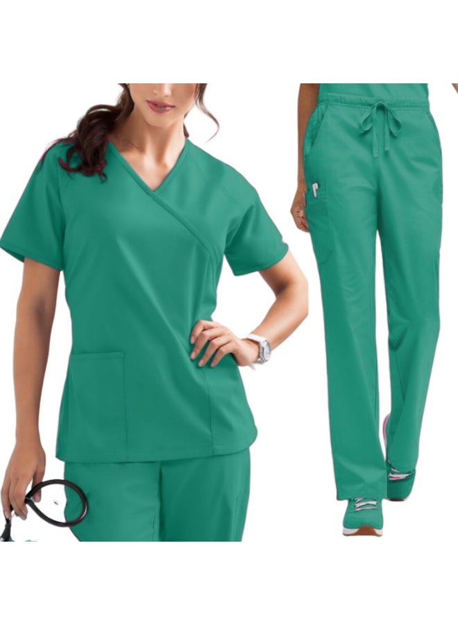 Loquat Womens Medical Scrubs Set Medical Uniform Set Cyan - Image 1