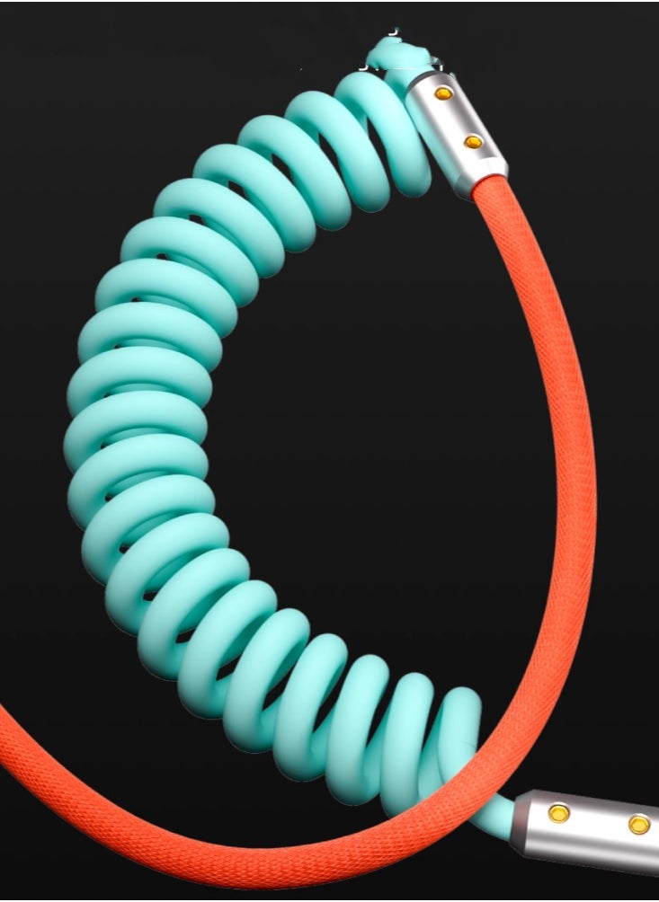 Suitable For Apple, Android, Mobile Phones, Car Audio Systems, CarPlay, Car Weaving, And Silicone Spring Data Cable. Blue + red color scheme 65cm USB-A for Apple 12W iPhone 6-14
