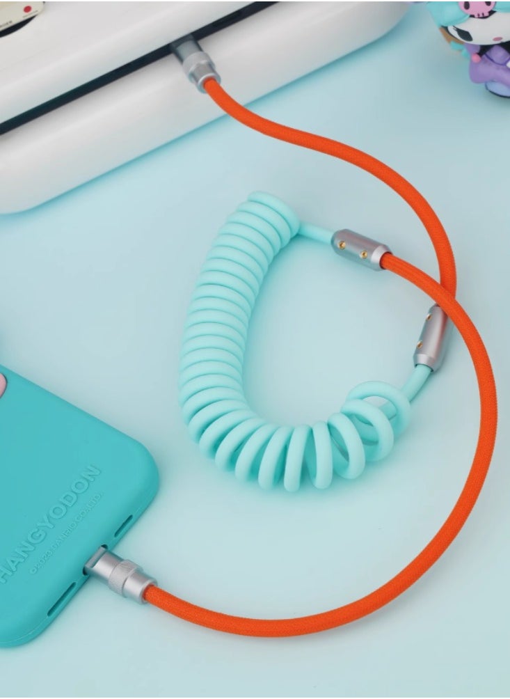 Suitable For Apple, Android, Mobile Phones, Car Audio Systems, CarPlay, Car Weaving, And Silicone Spring Data Cable. Blue + red color scheme 65cm USB-A for Apple 12W iPhone 6-14