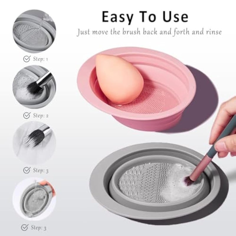 Silicone Makeup Brush Cleaner Folding Bowl Beauty Egg Cleaning Tool Powder Puff Washing Mat Multifunctional Brush Cleaning Pad Washable Makeup Brush Cleaning With Suction Base, Brush not included - Image 5