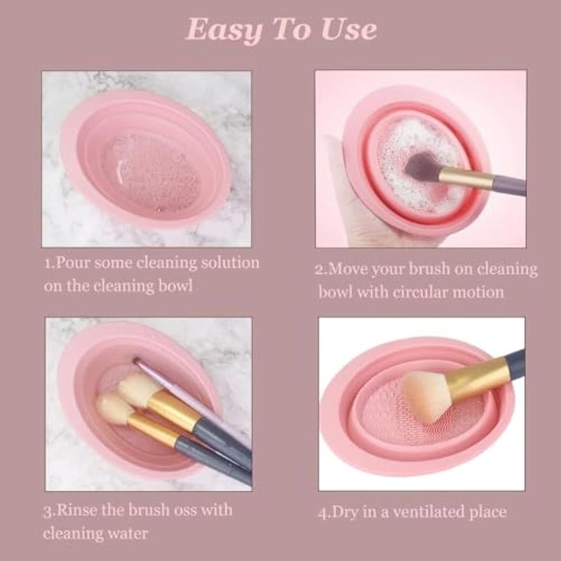 Silicone Makeup Brush Cleaner Folding Bowl Beauty Egg Cleaning Tool Powder Puff Washing Mat Multifunctional Brush Cleaning Pad Washable Makeup Brush Cleaning With Suction Base, Brush not included - Image 3