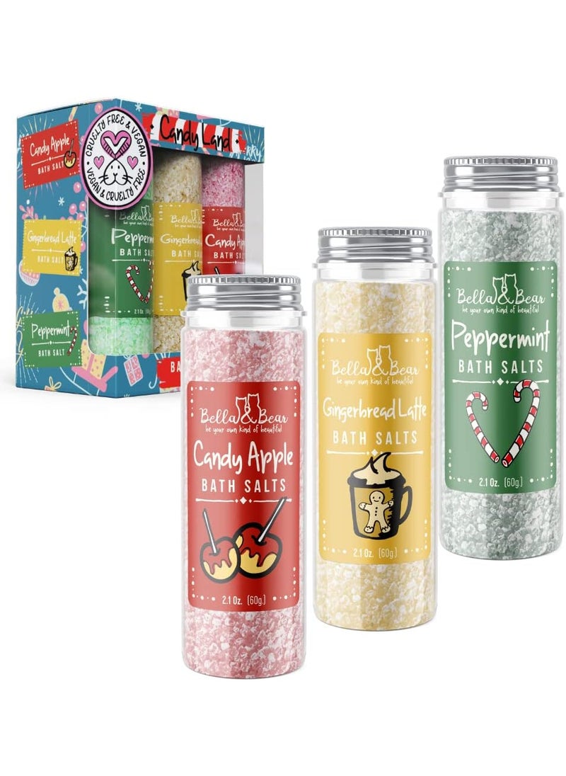 Bella and Bear - Bella and Bear Candy Land Bath Salts  Holiday Edition  Set of 6 Mini Bath Salts  CrueltyFree  Vegan  Festive Scents Perfect Stocking Stuffer for Women Teens  Tweens - Image 1