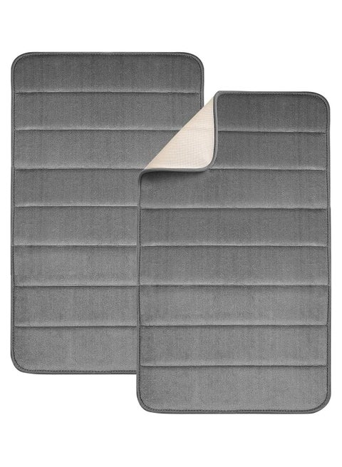 Bath Mat 2 Pack, Memory Foam, Soft and Comfortable with Highly Absorbent Bathroom Mat Non-Slip for Shower, Tub, and Floor 40x60cm Gray