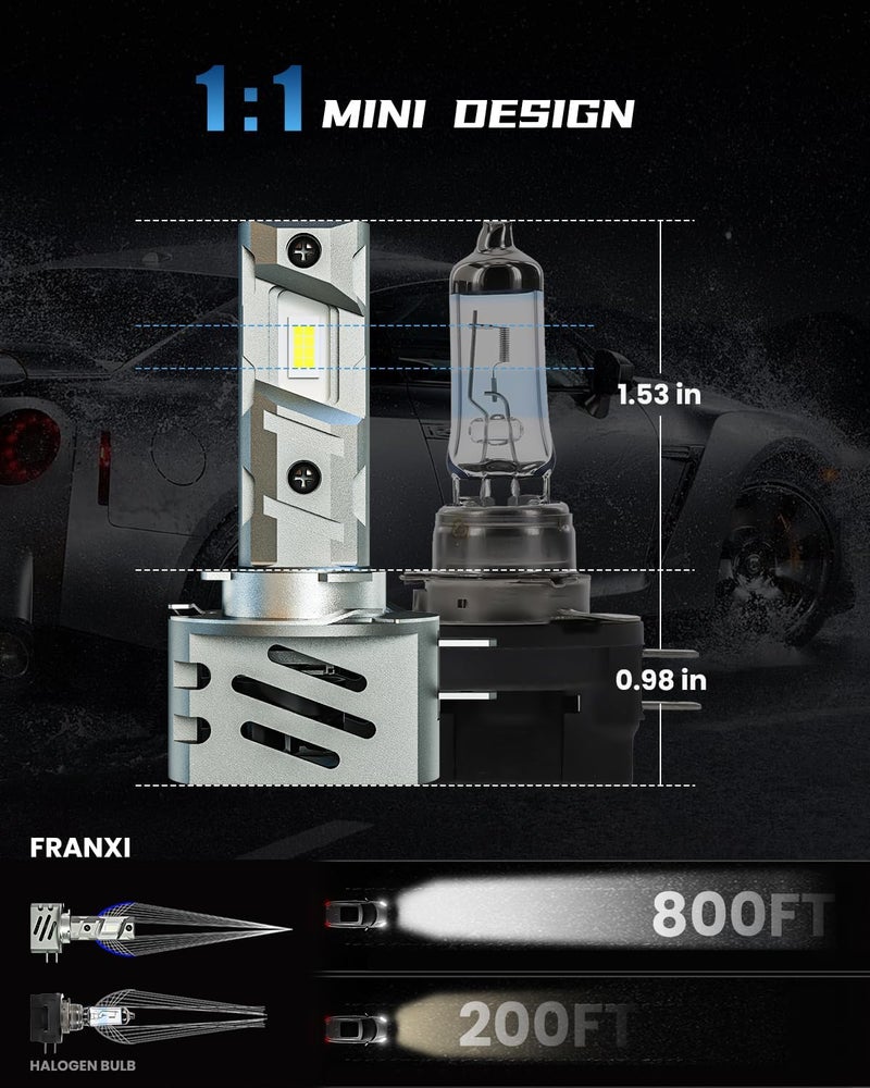 FRANXI H11B Bulbs, 60W Super Bright Fog Lights, 6000K Cool White, 1:1 Design with Cooling Fan, Plug and Play, Pack of 2 - Image 5