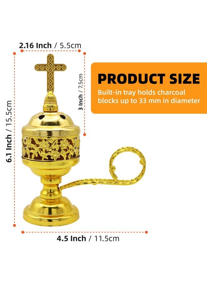 JREEPEE Solid Brass Gold Tone Incense Burner with Cross Top Lid – 10 Inches of Timeless Design for Church, Home, and Spiritual Practices – Enhance Your Rituals with This Luxurious Censer - Image 5