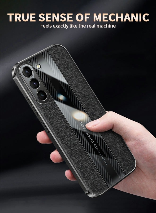 GROIC For Samsung Galaxy S23 Plus 6.6 Inch Luxury Case Tpu Carbon Fiber & Leather Back Cover Compatible With S23 Plus Camera Protection Shockproof Phone Case (S23Plus, Black) - Image 5