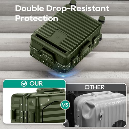 Joyway 20 Inch Carry on Luggage with Aluminium Frame and Front Pocket, PC Hardshell Suitcase with USB Port and Cup Holder, 21.5x14.2x9 Airline Approved Luggage with Spinner Wheel, TSA Lock(Dark Green) - Image 5