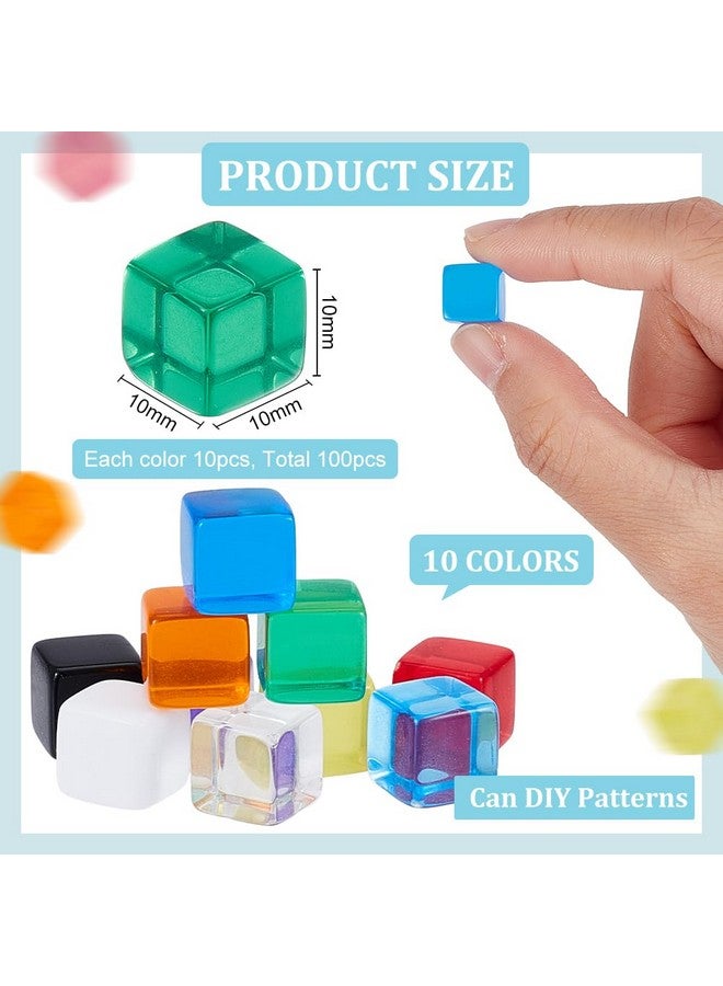 BENECREAT بينيكريت 100 قطعة نرد فارغ، مكعبات أكريليك 10 مم، 10 ألوان سداسية الجوانب مع صندوق تخزين لصنع ألعاب إبداعية، أدوات ألعاب الطاولة، تعليم الرياضيات، 10x10x10 مم - Image 2