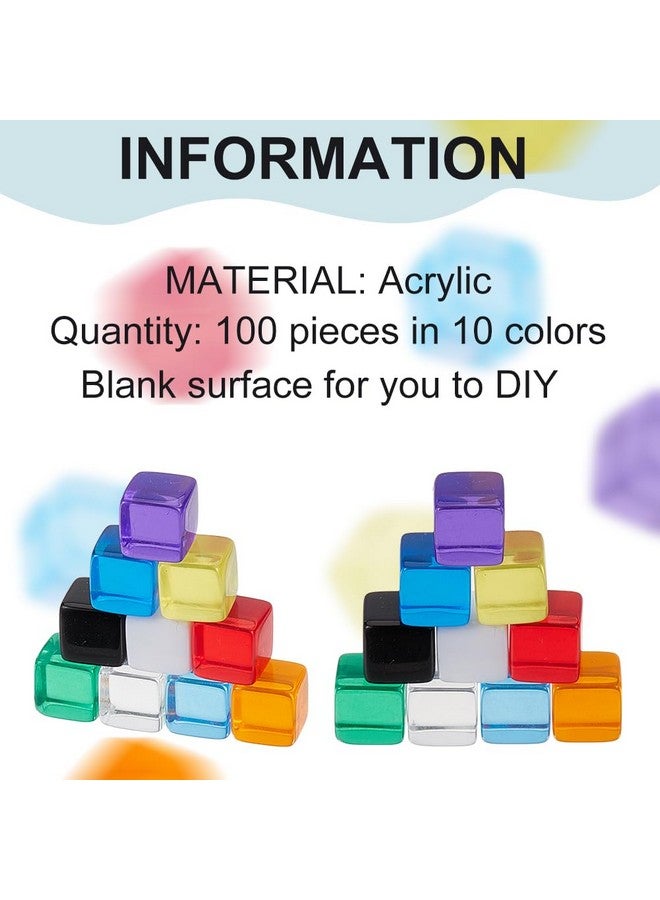 BENECREAT بينيكريت 100 قطعة نرد فارغ، مكعبات أكريليك 10 مم، 10 ألوان سداسية الجوانب مع صندوق تخزين لصنع ألعاب إبداعية، أدوات ألعاب الطاولة، تعليم الرياضيات، 10x10x10 مم - Image 4