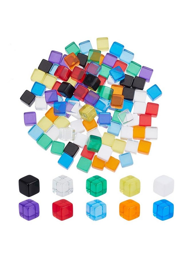 BENECREAT بينيكريت 100 قطعة نرد فارغ، مكعبات أكريليك 10 مم، 10 ألوان سداسية الجوانب مع صندوق تخزين لصنع ألعاب إبداعية، أدوات ألعاب الطاولة، تعليم الرياضيات، 10x10x10 مم - Image 1