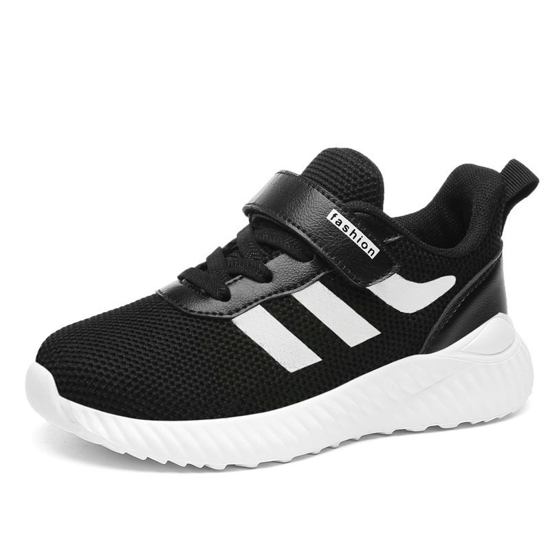 Boys Fall New Athletic Sneakers Breathable Running Shoes Black (four seasons double net) 