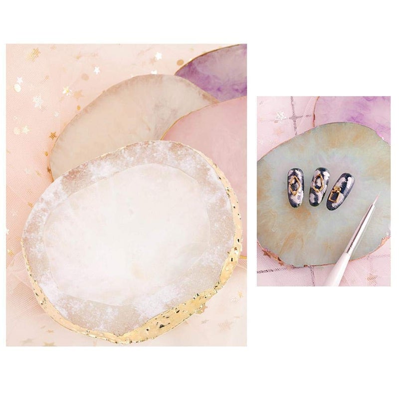 Mcties Polish Mix Palette Resin Nail Art Palette Paint Drawing Color Dish Golden Edge Resin Stone Paint Drawing Color Dish Manicure Nail DIY ToolPink 