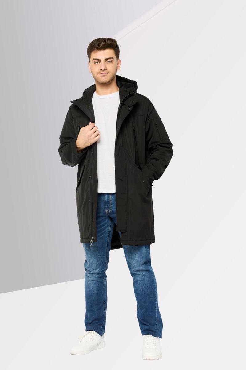 Michael Kors جاكيت باركا طويل الأكمام بغطاء رأس للرجال، أسود - Image 2