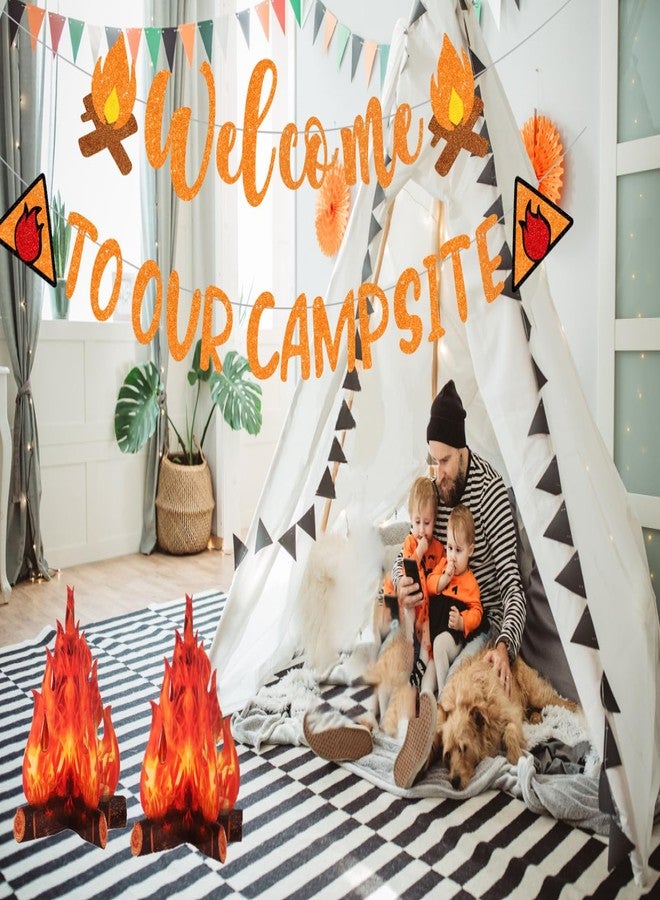WAWEOOP Camping Themed Party Decorations Supplies,Glitter Welocme to Our Campsite Banner with 3D Campfire,Camp Bachelorette Hiking Camper Party Decor - Image 2