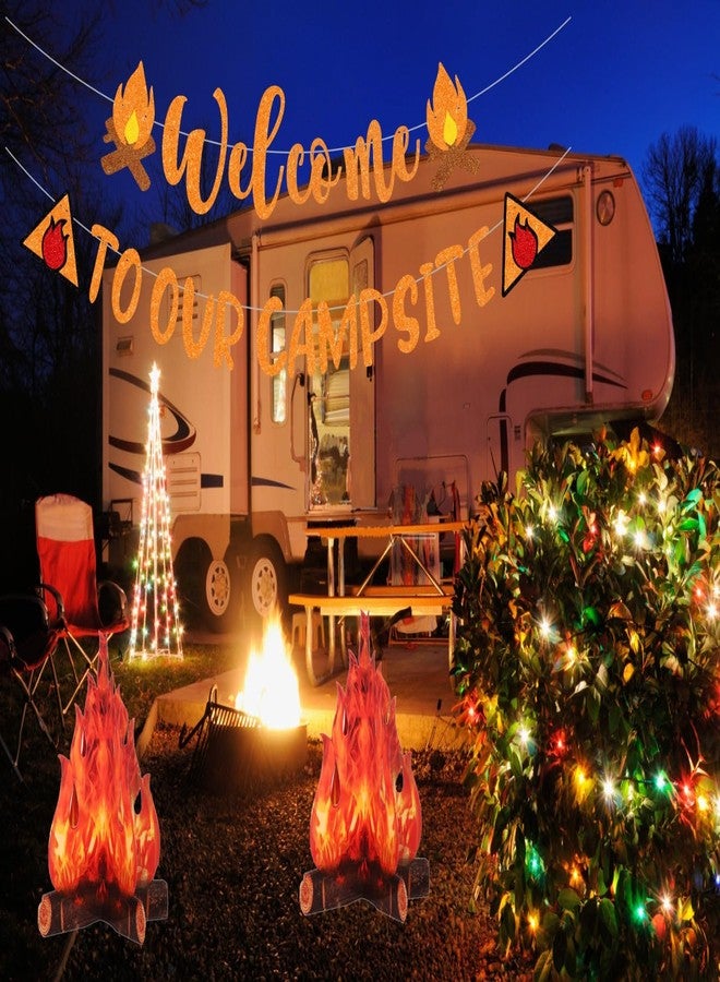WAWEOOP Camping Themed Party Decorations Supplies,Glitter Welocme to Our Campsite Banner with 3D Campfire,Camp Bachelorette Hiking Camper Party Decor - Image 3