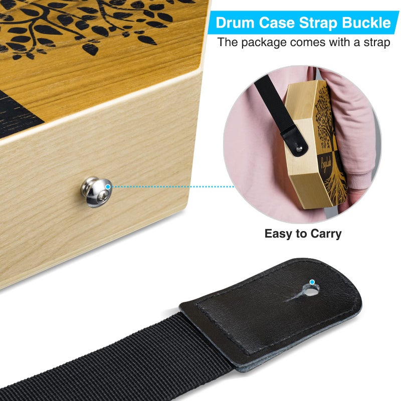POGOLAB Two-tone Cajon, Portable Travel Wooden Drum with Adjustable Strap, Easy to Carry, Unique Appearance, Beautiful Percussion Instrument (Natural Brown) - Image 5