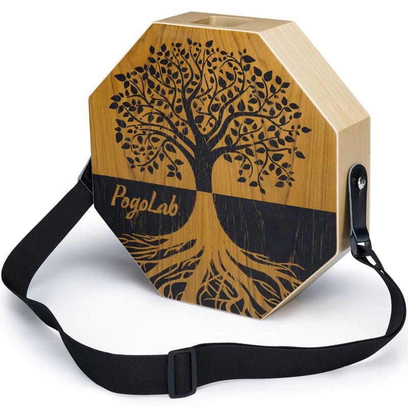 POGOLAB Two-tone Cajon, Portable Travel Wooden Drum with Adjustable Strap, Easy to Carry, Unique Appearance, Beautiful Percussion Instrument (Natural Brown) - Image 1
