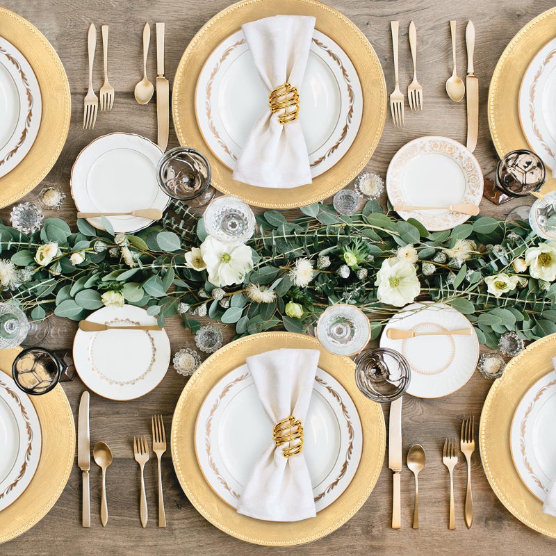 MAONAME Gold Charger Plates Set of 12, Foil 13" Plate Chargers with Beaded, Plastic Round Chargers for Dinner Plates, Table Setting - Image 3