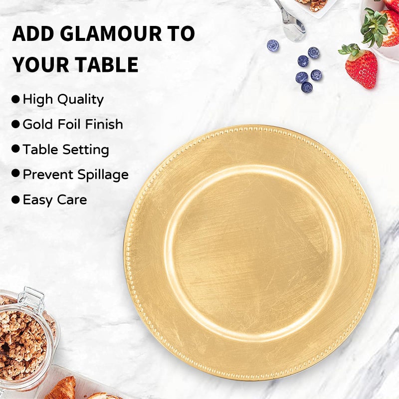 MAONAME Gold Charger Plates Set of 12, Foil 13" Plate Chargers with Beaded, Plastic Round Chargers for Dinner Plates, Table Setting - Image 4