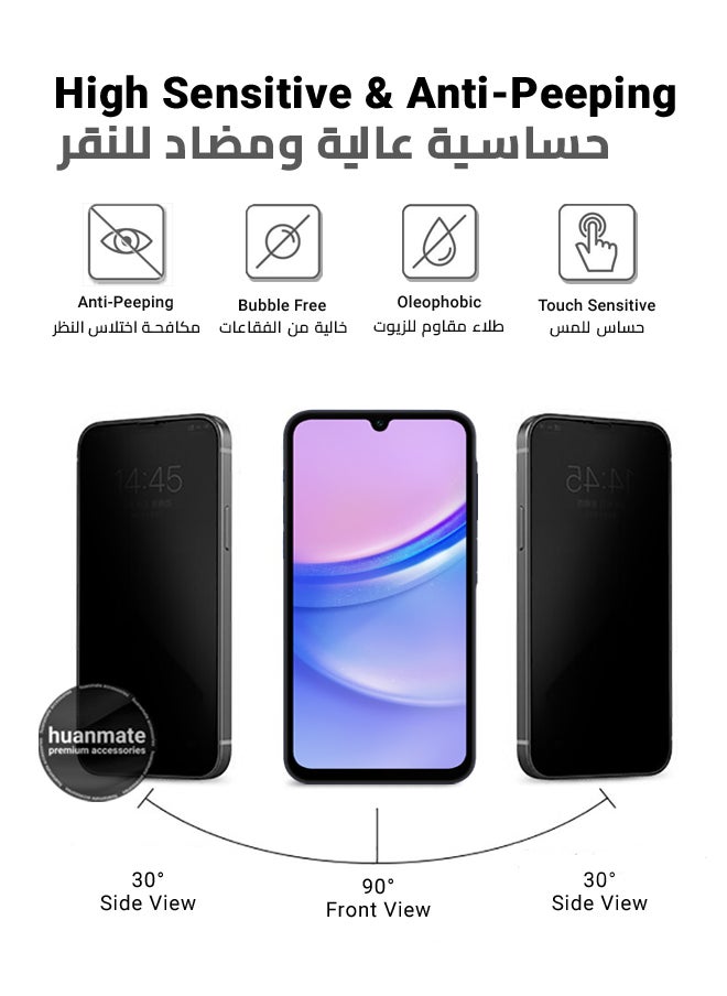 huanmate - Samsung Galaxy A15 4G Privacy Screen Protector – Premium Edge to Edge Anti Spy Privacy Tempered Glass, Oleophobic Coating, Delicate Touch, Anti-Explosion, Smooth Arc Edge, Easy Installation - Image 1