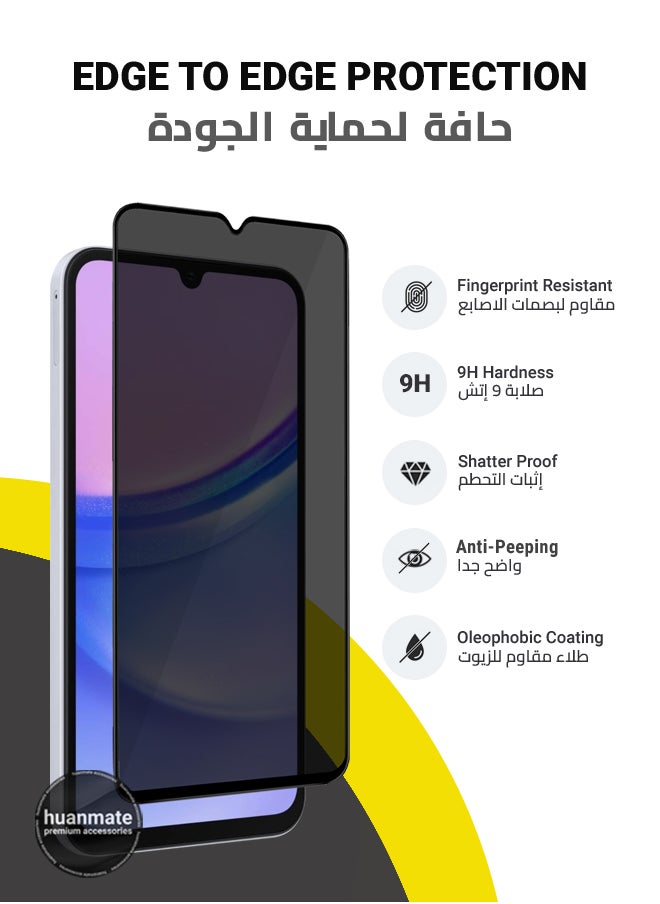 huanmate - Samsung Galaxy A15 4G Privacy Screen Protector – Premium Edge to Edge Anti Spy Privacy Tempered Glass, Oleophobic Coating, Delicate Touch, Anti-Explosion, Smooth Arc Edge, Easy Installation - Image 1