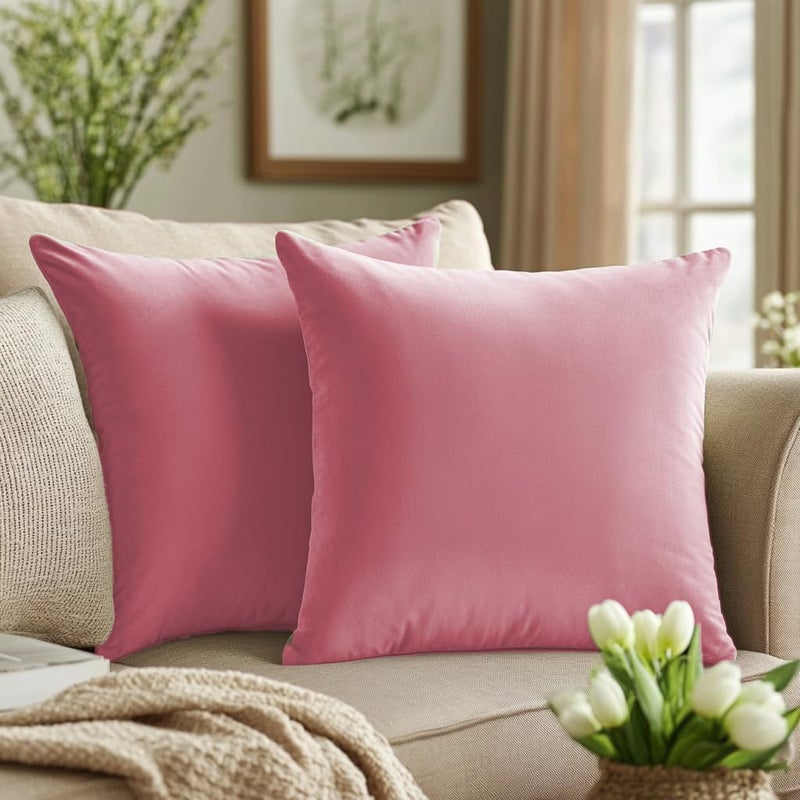 QUORGVES Light Pink Pillow Covers 16x16 Inch Pack of 2 Light Pink Throw Pillows for Couch Living Room Bed Bedroom Soft Velvet Square Throw Pillow Cover 16 x 16 Set of 2 - Image 1